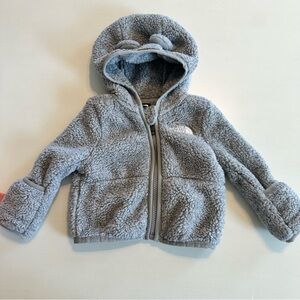 North Face 0-3 month Baby Fleece Bear Jacket Hooded Sweatshirt Foldover Cuffs
